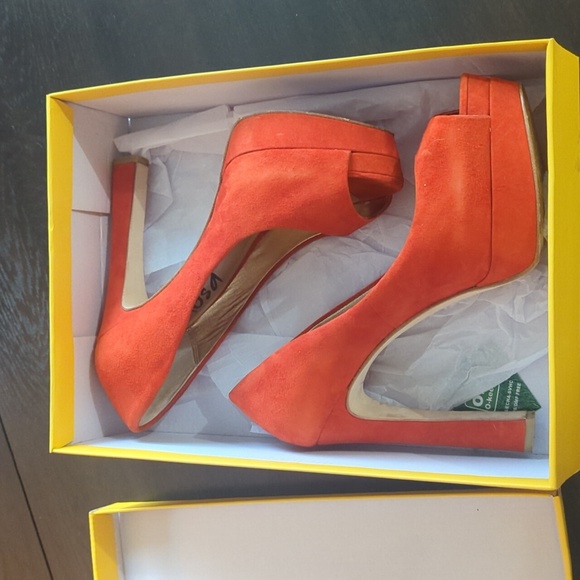 Mimosa Orange Suede Open Toe Pumps - Picture 4 of 5